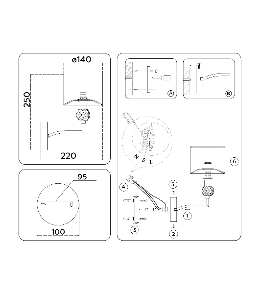 Настенный светильник Ambrella light LH71135 BS/WH латунь/белый E14 max 40W 220*140*250