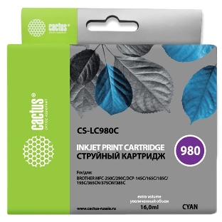 Картридж струйный Cactus CS-LC980C голубой (16 мл) для Brother DCP-145C/165C MFC-250C/290C