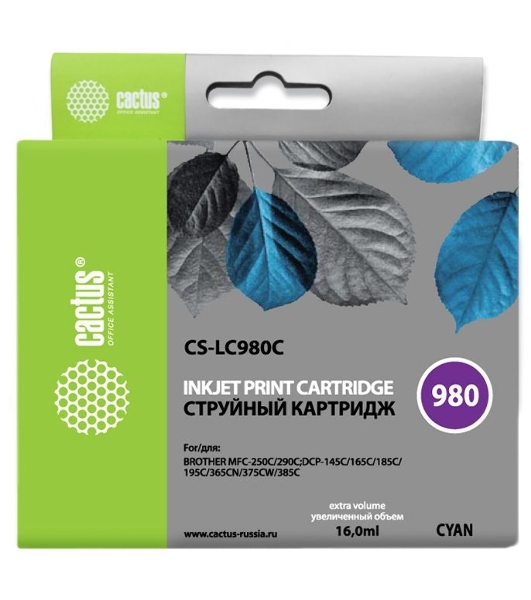 Картридж струйный Cactus CS-LC980C голубой (16 мл) для Brother DCP-145C/165C MFC-250C/290C