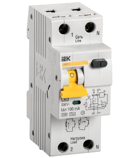 Выключатель автоматический дифференциального тока IEK MAD22-5-063-C-100 АВДТ 32 C63 100мА