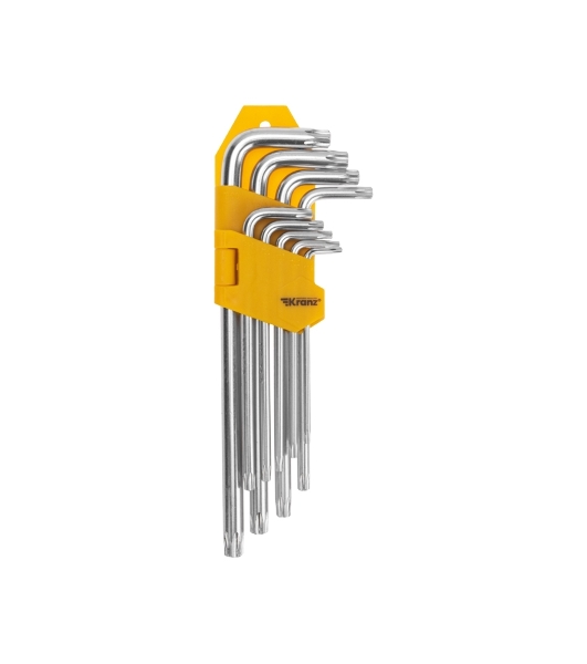 Набор ключей имбусовых Tamper-Torx Kranz 9 шт., ТТ10-ТТ50, закаленные, удлиненные, никель