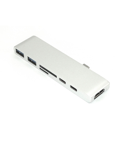 Адаптер Type-C на HDMI, USB 3.0*2 + Type-C* 2 + SD/TF для MacBook, серебро