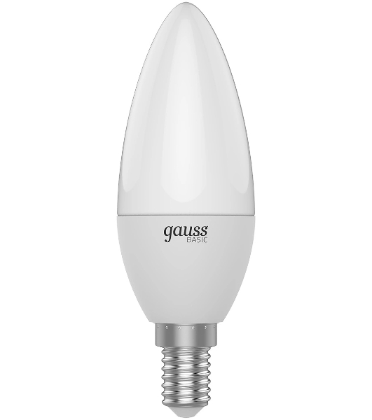 Лампа светодиодная Gauss Basic 1033116T 5.5Вт цок.:E14 свеча 240B 3000K св.свеч.белый.теп. (упак.:3шт)