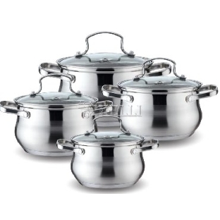 Набор посуды Kelli KL-4208 8 пред.(Кастрюля с жаропрочной стекл. крышкой 2.1 л. Кастрюля с жаропрочной стекл. крышкой 3 л. Кастрюля с жаропрочной стекл. крышкой 4 л. Кастрюля с жаропрочной стекл. крышкой 6.5 л. Высококачественная нержавеющая сталь 18/10. 5-ти слойное капсульное дно.)