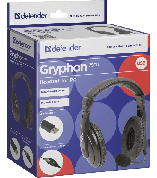 Гарнитура Defender Gryphon 750U чёрный, проводная