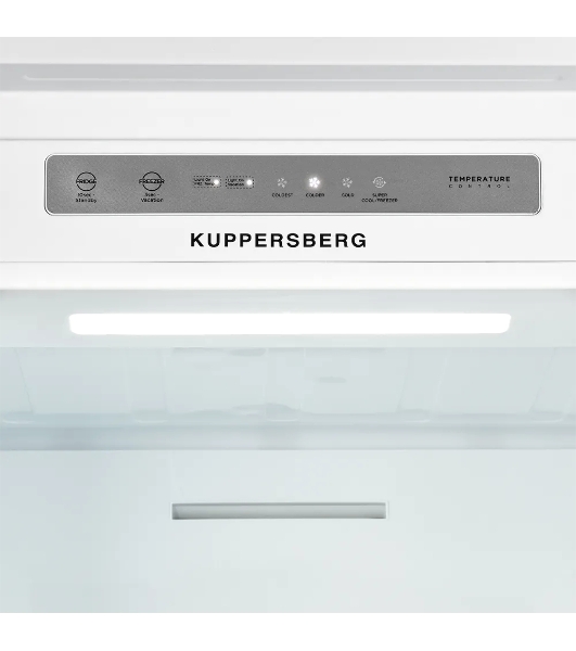 Встраиваемый холодильник Kuppersberg RBN 1961, High-Tech двухкамерный, полезный объем 334 л, суперохлаждение, суперзаморозка, функция отпуск, перевешиваемые двери (door slider), электронное управление, звуковая индикация открытой двери, NoFrost, зона свежести, LED освещение, инвертерный компрессор, энергоэффективность А++, уровень шума 35 дБ, белый