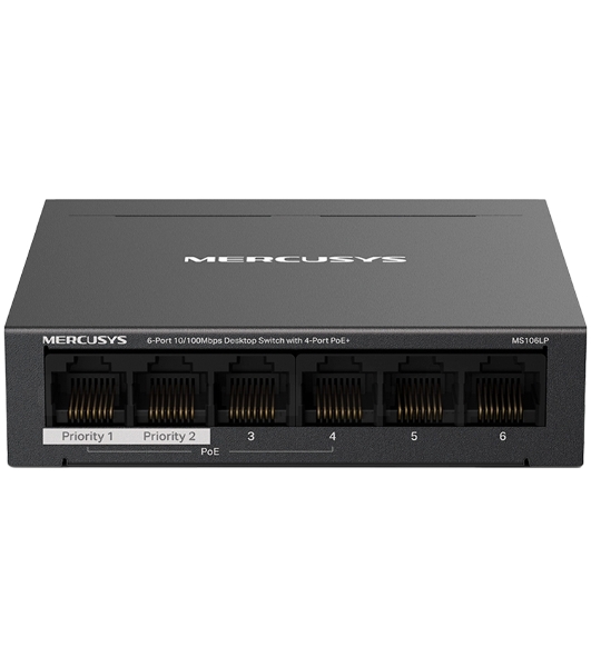 Коммутатор настольный Mercusys MS106LP с 6 портами 10/100 Мбит/с (4 порта PoE+)