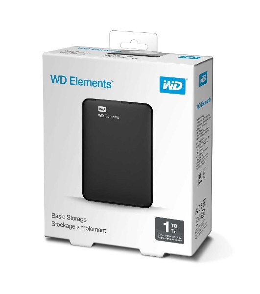 Внешний HDD 2.5' Western Digital Elements Portable, 1TB, USB 3.2 Gen 1 Type-A, 5400 rpm, черный
