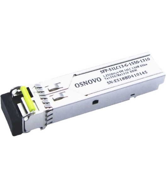 Оптический SFP Модуль OSNOVO GE, одно волокно SM, до 1,25 Гбит/c, LC, до 20км, Tx:1550/Rx:1310, DDM
