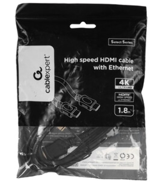 Кабель Cablexpert HDMI CCP-HDMI8К-1.5M, 19M/19M, v2.1, 8К, медь, позол.разъемы, экран, оплетка, 1.5м, черный, пакет
