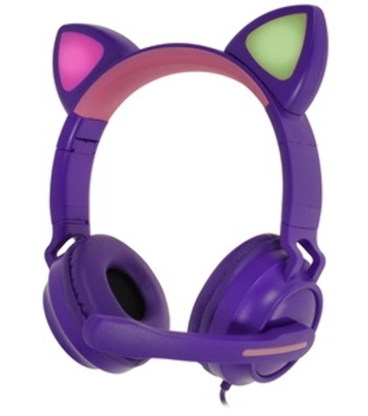 Гарнитура QUMO Game Cat фиолетовый, проводная, USB, подсветка