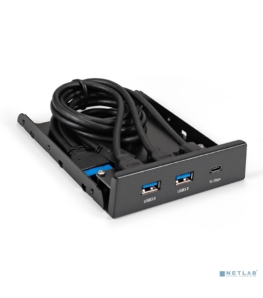 Планка USB на переднюю панель ExeGate U3H-616, 3,5', 2хUSB3.0+1хTypeC, черная, металл, подсоединение к мат. плате