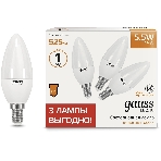 Лампа светодиодная Gauss Basic 1033116T 5.5Вт цок.:E14 свеча 240B 3000K св.свеч.белый.теп. (упак.:3шт), фото 1