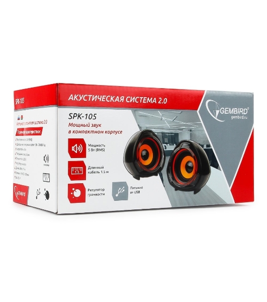 Акустическая система 2.0 Gembird SPK-105, черный, 5 Вт, регулятор громкости, USB-питание