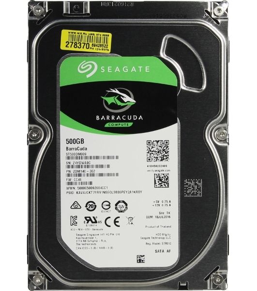 Жесткий диск HDD Seagate Barracuda 500Gb 7200 rpm SATA 6 Гбит/с, 32mb buffer