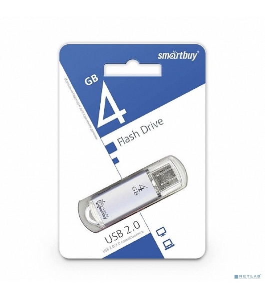 Флешка USB Smartbuy V-Cut series (SB4GbVC-S), 4Gb, USB 2.0, R/W 25/15, серебристый