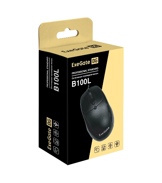 Мышь проводная ExeGate Professional Standard B100L черный, 1000 dpi, USB, кнопки - 3