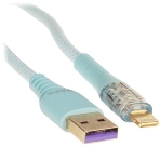 Кабель Maxvi MC-19L blue, USB-A - Lightning, 2.4A, LED ток макс. нагрузки 2.4А, макс. напряжение 5V; стандарт USB 2.0; длина кабеля 1.5м, нейлоновая оплетка, металлические корпуса разъемов,LED подсветка, цвет: синий, фото6