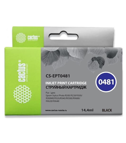 Картридж струйный Cactus CS-EPT0481 черный (14,4 мл) для Epson Photo R200/R220/R300/R320/R340/RX500/RX600/RX620/RX640
