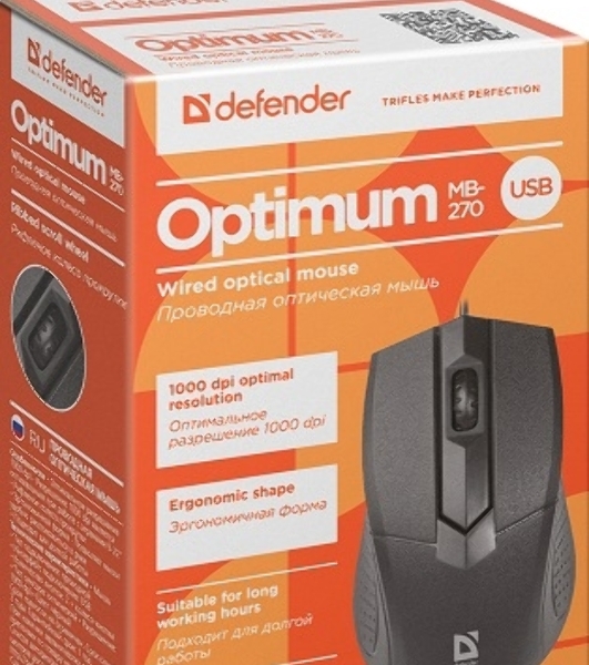 Мышь проводная Defender Optimum MB-270 черный, 1000 dpi, USB, кнопки - 3