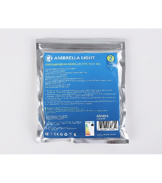 Светодиодная лента Ambrella light GS1603 2835 240Led/ 19.2W m/ 12V IP20 6500K/ 5000*14*1.2mm (2 конт.)