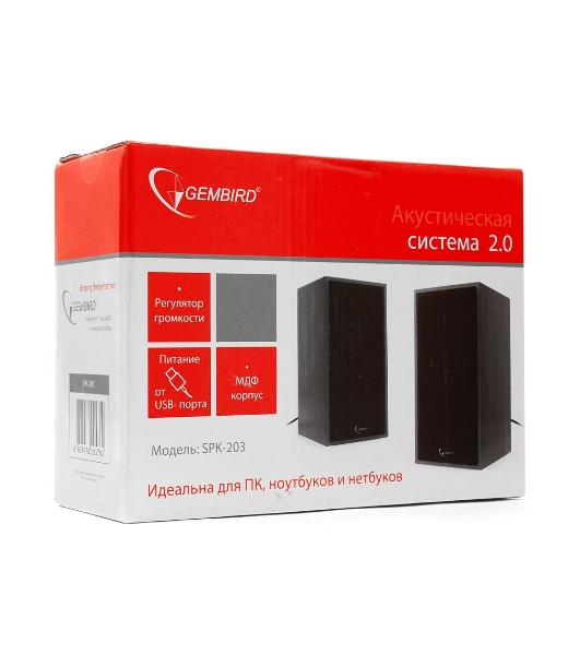 Акустическая система Gembird SPK-203, черный МДФ,2х3 Вт, регулятор громкости, USB