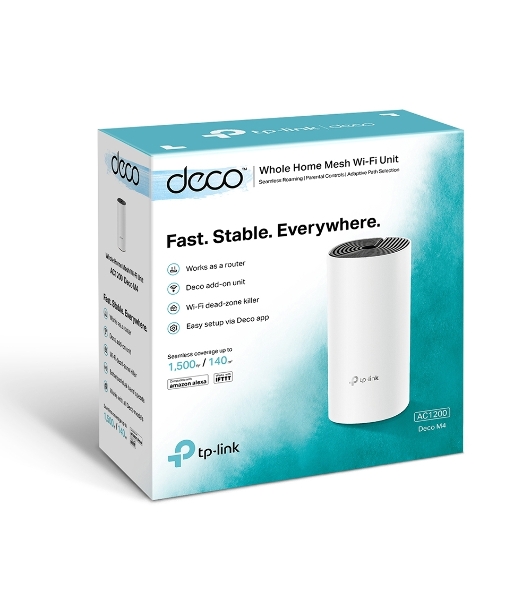 Домашняя Mesh TP-Link Wi-Fi система Deco M4 (1-Pack), 1167 Мбит/с (5 ГГц: до 867 Мбит/с + 2,4 ГГц: до 300 Мбит/с), 2 порта 1000 Мбит/с, 2 встроенные антенны на каждом модуле Deco