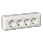 Розетка WESSEN RA16-411M-BIПрима Бел 4-я с/з с з/ш 16А наружная в сборе с монт.пласт., фото 1