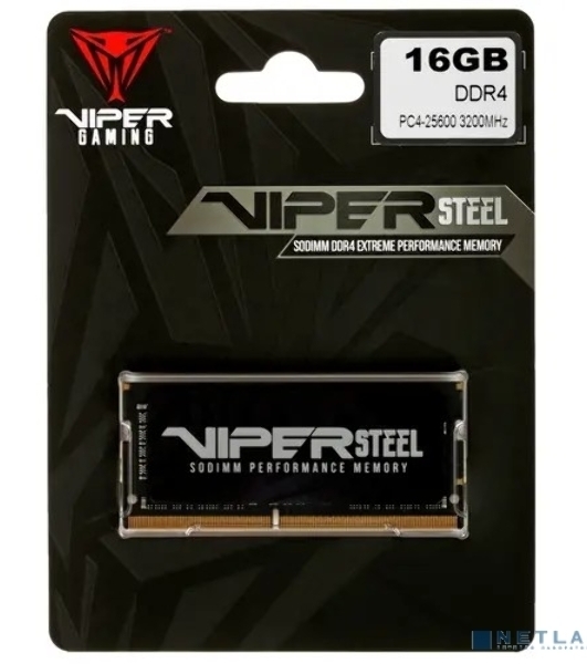 Оперативная память Patriot Steel Series, DDR4, 16GB (1x16 GB), 3200 MHz, CL22, радиатор, черный, SO-DIMM