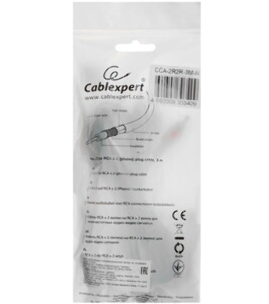 Кабель аудио Cablexpert CCA-2R2R-3M-N, 2xRCA/2xRCA, 3м, черный, пакет