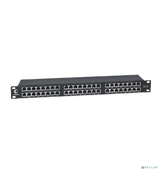 Комм. патч-панель Cabeus, 19', 1HU, портов: 48 х RJ45, кат. 6, экр., черный, (PLHD-48-Cat.6-SH-Dual IDC-1U)