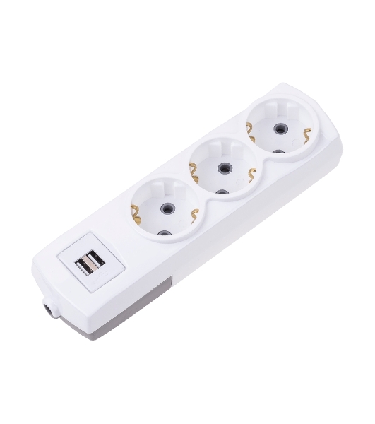 Удлинитель Rexant PREMIUM 3 гнезда, 3 м, 3х1,5 мм², с/з, 2 USB, белый