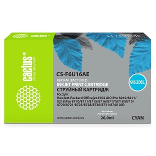 Картридж струйный Cactus CS-F6U16AE (953XL) голубой (26 мл) для HP OJ Pro 7740/8210/8218/8710/8715