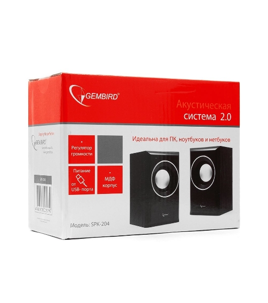 Акустическая система Gembird SPK-204, черный МДФ,2х3 Вт, регулятор громкости, USB