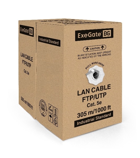 Кабель ExeGate UTP 2 пары кат.5e медь, 24AWG, бухта 305м, серый, PVC