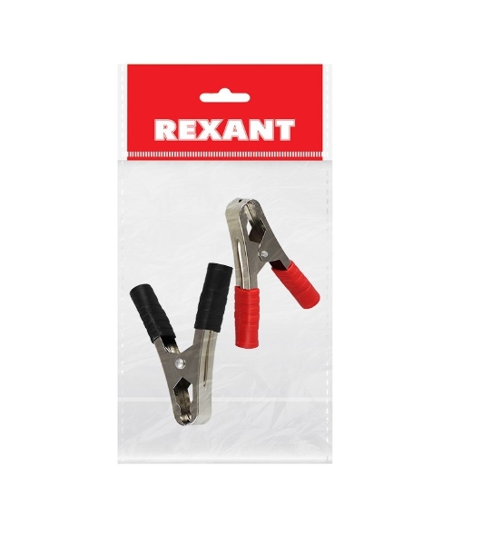 Зажим крокодил Rexant, длина 105 мм, ток 100A, 2 шт., пакет БОПП