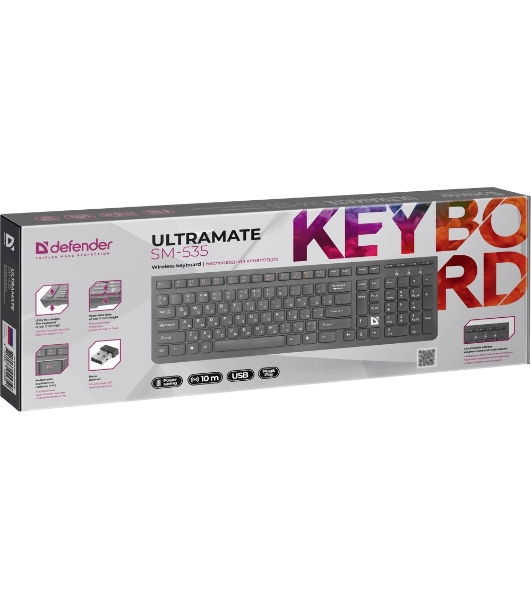 Клавиатура беспроводная Defender ULTRAMATE SM-535 RU USB, радиоканал, черный