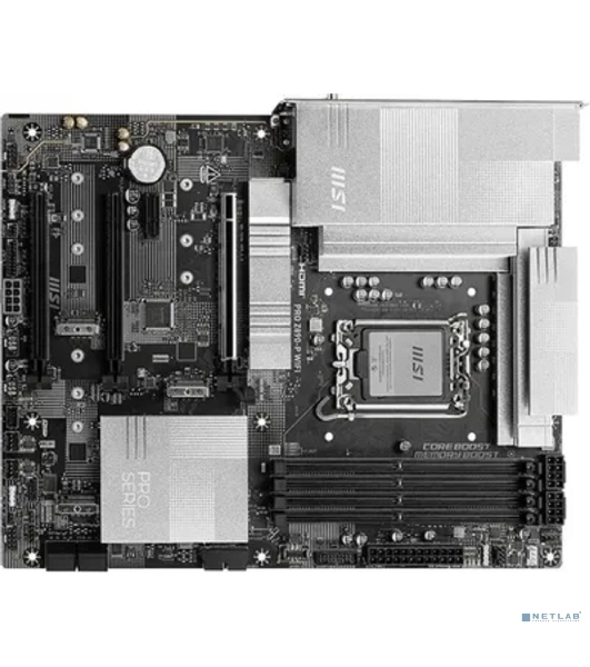 Материнская плата MSI PRO Z890-P WIFI, LGA 1851, Intel Z890, 4xDDR5, 4xSATA, 4xM.2, 1xPCIe 5.0 x16, 2xPCIe 4.0 x4, 1xPCIe 3.0 x1, 1xHDMI, 1xDP, 1xUSB-C Thunderbolt 4, 1xUSB-C 3.2 Gen 2, 1x 5Gb LAN, 2xUSB-A 3.2 Gen 1, 1xUSB-A 3.2 Gen 2, 4xUSB-A 2.0, 3x3.5 мм, 7.1, ATX