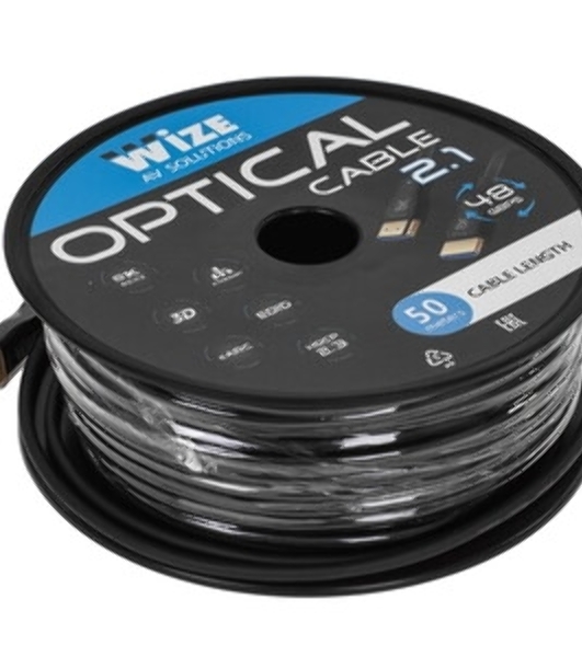 Кабель HDMI Wize AOC-8K-HM-HM-70M оптический, 70 м, 8K/60HZ, 4:4:4, v.2.1, ARC, 19M/19M, черный, коробка