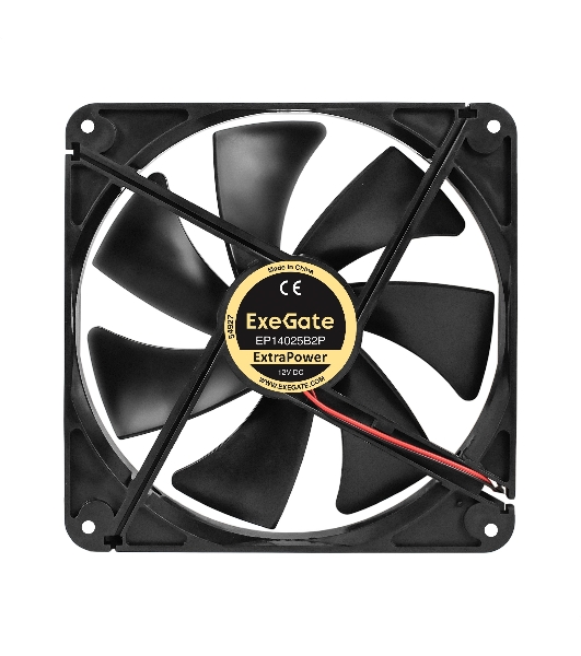 Вентилятор 12В DC ExeGate ExtraPower EP14025B2P (140x140x25 мм, 2-Ball (двойной шарикоподшипник), 2pin, 1600RPM, 31dBA)