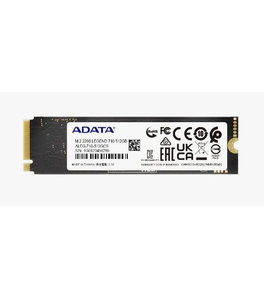 Накопитель SSD ADATA LEGEND 710, 512Gb, PCIe 3.0 x4, M.2 2280, NVMe, R/W 2400/1600, с радиатором