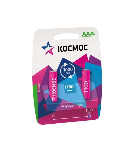 Аккумулятор Космос KOCR03NIMH(1100MAH)R03 NiMn 1100мА·ч (блист.2шт.) Цена за 1шт