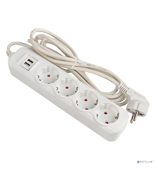 Удлинитель EKF UBA16-2USB-4-05i Удлинитель 'Эксперт' 4 гнезда 5 метров 16А/3,5 кВт с 2 USB 2,1А ПВС 3х1