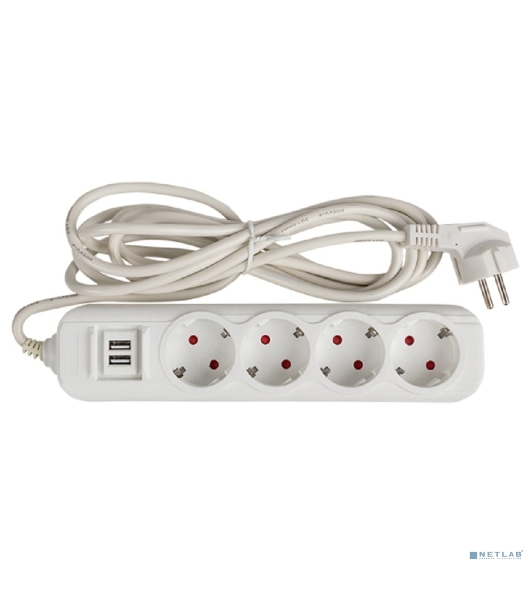 Удлинитель EKF UBA16-2USB-4-05i Удлинитель 'Эксперт' 4 гнезда 5 метров 16А/3,5 кВт с 2 USB 2,1А ПВС 3х1