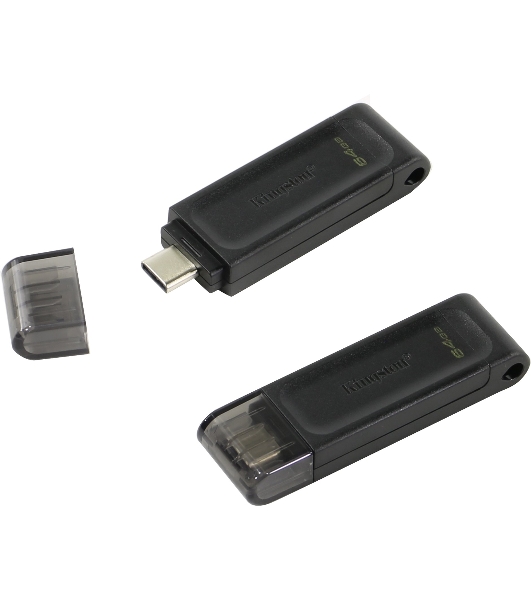 Флешка USB Kingston DataTraveler DT70 (DT70/64Gb), 64Gb, USB Type-C 3.2, R/W 70/45, черный