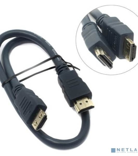 Кабель HDMI CP-HM-HM-0.5M Wize, 0.5 м, v.2.0, K-Lock, soft cable, 19M/19M, позол.разъемы, экран, темно-серый, пакет