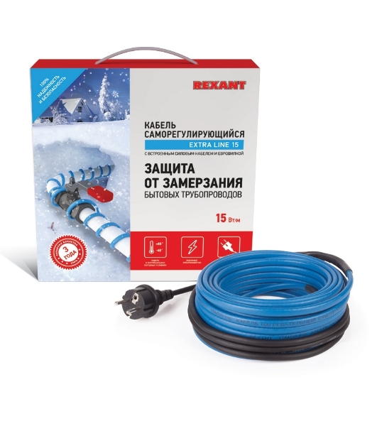 Греющий саморегулирующийся кабель Rexant на трубу 15MSR-PB 4M (4м/60Вт)