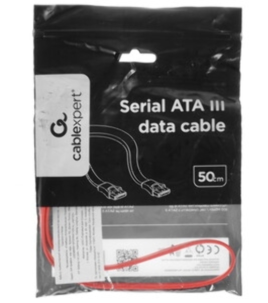 Кабель интерфейсный SATAIII Cablexpert CC-SATAM-DATA, 50 см, 7pin/7pin, защелка, пакет