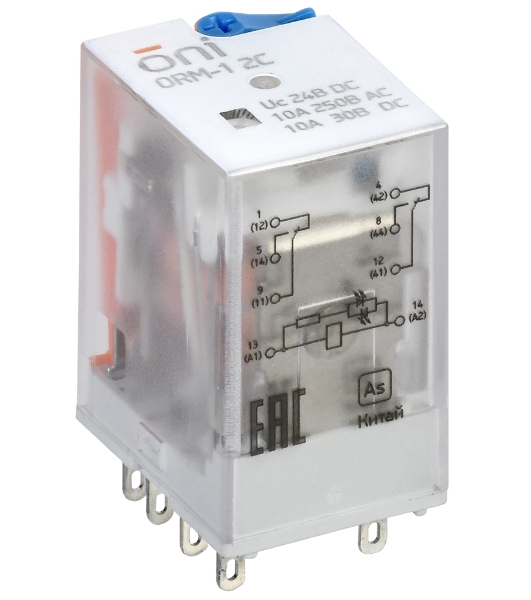 Реле интерфейсное ORM-1 2C 24В DC с LED и тест. кнопкой ONI ORM-1-2C-DC24V-L-B