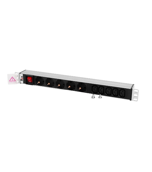 Блок розеток ЦМОRem-10 без шнура с выкл., 5 Schuko, 5 IEC 60320 C13, вход IEC 60320 C14, 10A, алюм., 19' (R-10-5S-5C13-V-440-Z)